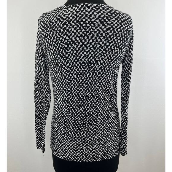 THEORY Black White Print Linen Blend Long Sleeve Blouse Scoop Neck Size S Small - Picture 4 of 7